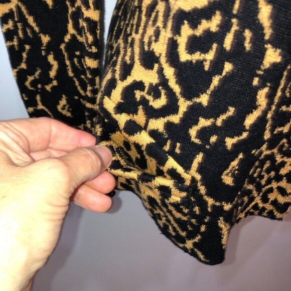 Maison Olga Women Sz 2 Black Gold Animal Print Long Sleeve Open Cardigan Sweater - Picture 4 of 9